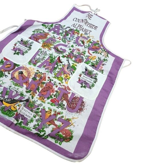 Countryside Alphabet Floral Animal Linen Kitchen Apron Cottagecore Prairie Style - Picture 2 of 2